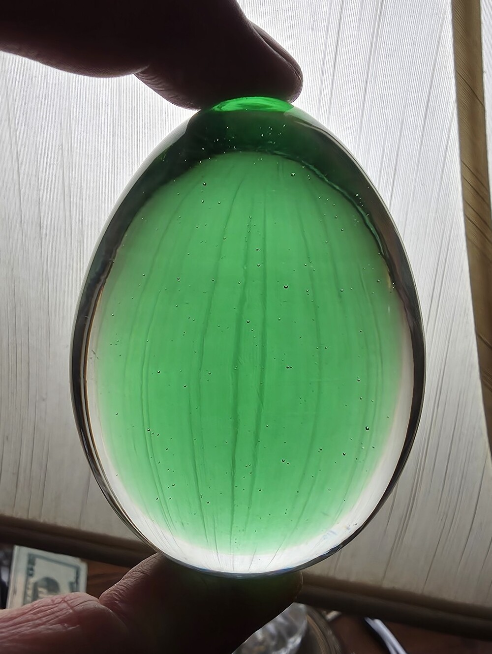 Vintage Green Glass Egg Shape Orb Sphere Paperweight Glass Dump